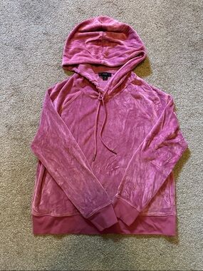 JCrew Velour Pink Hooded Pullover Sweatshirt Sz XS